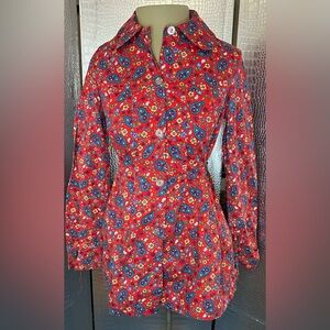 Lady in Waiting Vintage Vibrant Red Paisley Button-Up Maternity Blouse VTG Sz 8